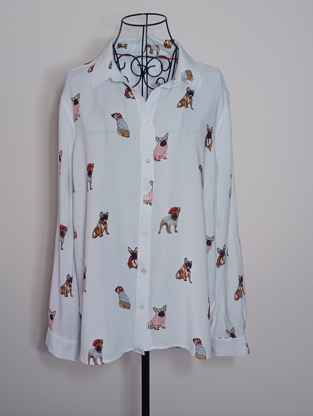 Jane+Delancey French Bulldog Print Button Down Shirt